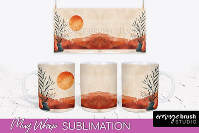 Boho Mug Wrap - Minimalist Landscape Mug Sublimation Design Sublimation OrangeBrushStudio 