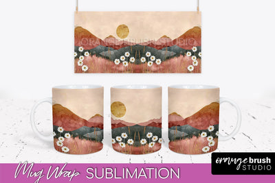 Boho Mug Wrap - Minimalist Landscape Mug Sublimation Design Sublimation OrangeBrushStudio 
