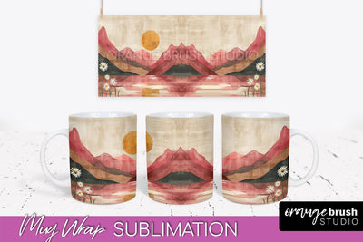Boho Mug Wrap - Minimalist Landscape Mug Sublimation Design Sublimation OrangeBrushStudio 