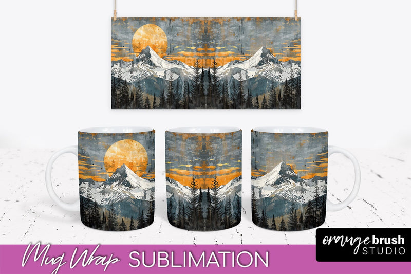 Boho Mug Wrap - Minimalist Landscape Mug Sublimation Design Sublimation OrangeBrushStudio 