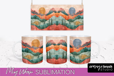 Boho Mug Wrap - Minimalist Landscape Mug Sublimation Design Sublimation OrangeBrushStudio 