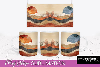 Boho Mug Wrap - Minimalist Landscape Mug Sublimation Design Sublimation OrangeBrushStudio 