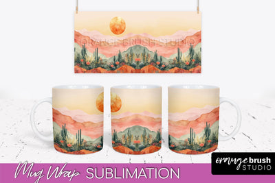 Boho Mug Wrap - Minimalist Landscape Mug Sublimation Design Sublimation OrangeBrushStudio 