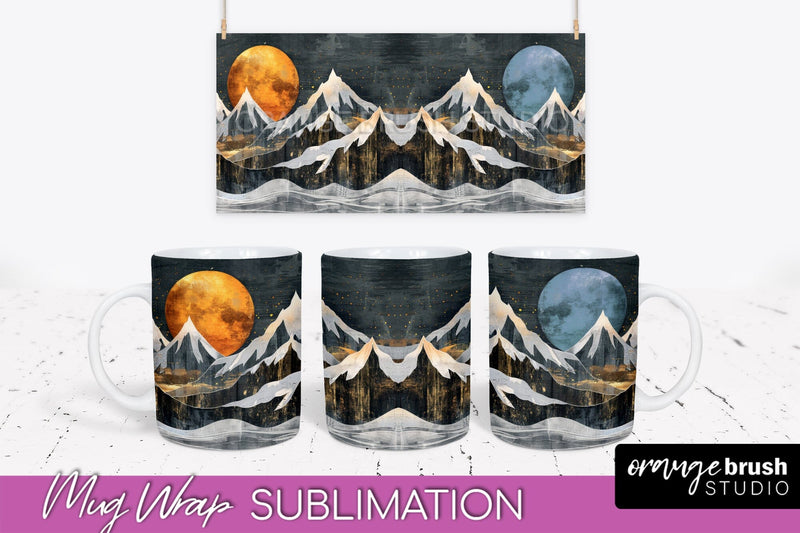 Boho Mug Wrap - Minimalist Landscape Mug Sublimation Design Sublimation OrangeBrushStudio 