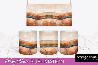Boho Mug Wrap - Minimalist Landscape Mug Sublimation Design Sublimation OrangeBrushStudio 