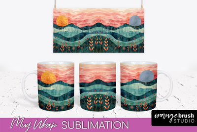 Boho Mug Wrap - Minimalist Landscape Mug Sublimation Design Sublimation OrangeBrushStudio 