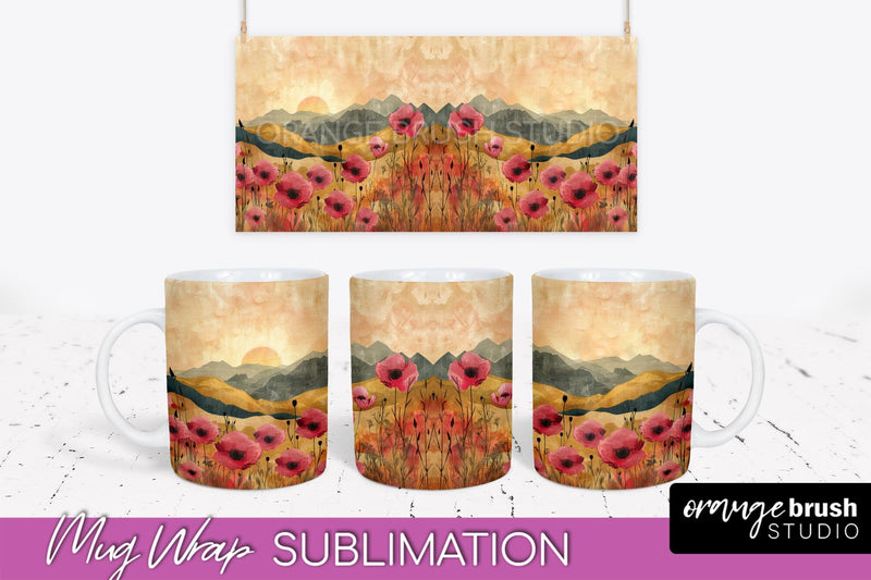 Boho Mug Wrap - Minimalist Landscape Mug Sublimation Design Sublimation OrangeBrushStudio 