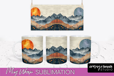Boho Mug Wrap - Minimalist Landscape Mug Sublimation Design Sublimation OrangeBrushStudio 
