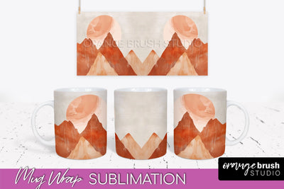 Boho Mug Wrap - Minimalist Landscape Mug Sublimation Design Sublimation OrangeBrushStudio 