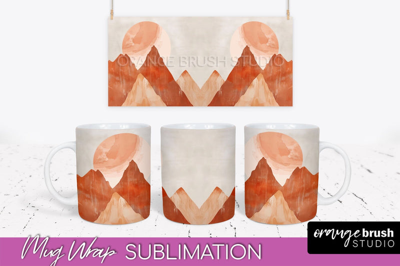 Boho Mug Wrap - Minimalist Landscape Mug Sublimation Design Sublimation OrangeBrushStudio 