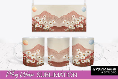 Boho Mug Wrap - Minimalist Landscape Mug Sublimation Design Sublimation OrangeBrushStudio 