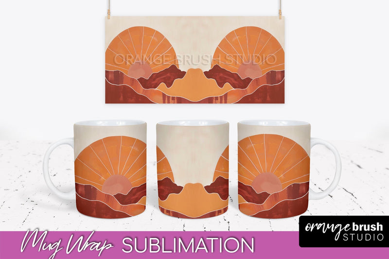 Boho Mug Wrap - Minimalist Landscape Mug Sublimation Design Sublimation OrangeBrushStudio 