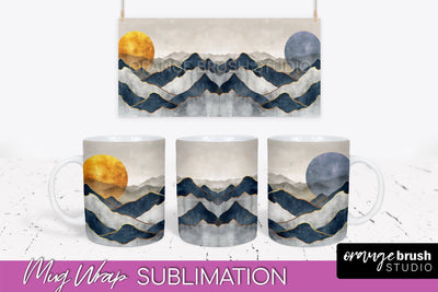 Boho Mug Wrap - Minimalist Landscape Mug Sublimation Design Sublimation OrangeBrushStudio 