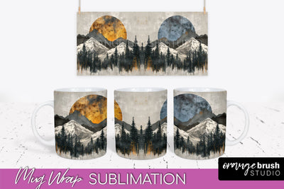 Boho Mug Wrap - Minimalist Landscape Mug Sublimation Design Sublimation OrangeBrushStudio 