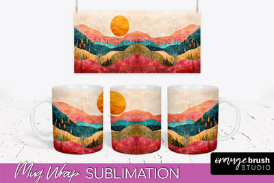 Boho Mug Wrap - Minimalist Landscape Mug Sublimation Design Sublimation OrangeBrushStudio 
