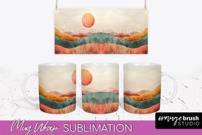Boho Mug Wrap - Minimalist Landscape Mug Sublimation Design Sublimation OrangeBrushStudio 