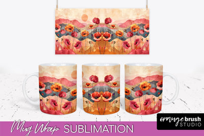 Boho Mug Wrap - Minimalist Landscape Mug Sublimation Design Sublimation OrangeBrushStudio 