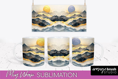 Boho Mug Wrap - Minimalist Landscape Mug Sublimation Design Sublimation OrangeBrushStudio 