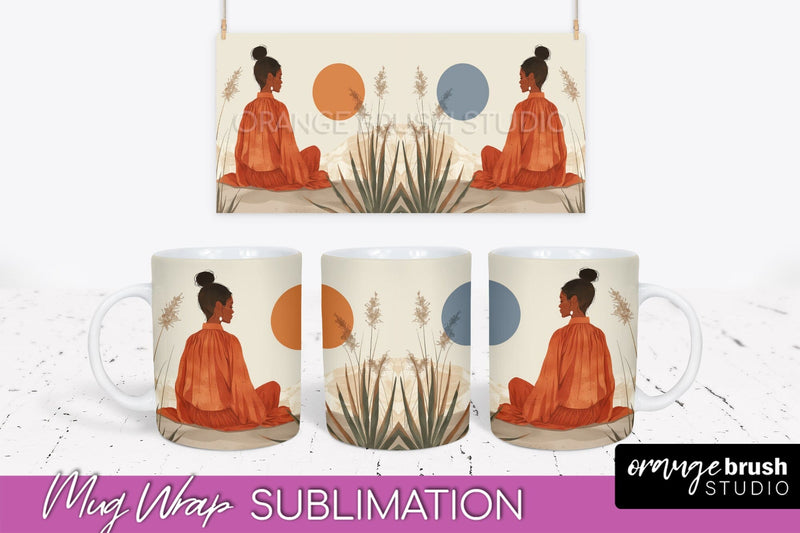 Boho Mug Wrap - Minimalist Landscape Mug Sublimation Design Sublimation OrangeBrushStudio 