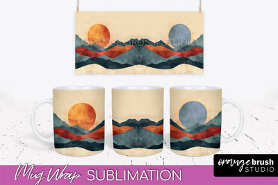 Boho Mug Wrap - Minimalist Landscape Mug Sublimation Design Sublimation OrangeBrushStudio 
