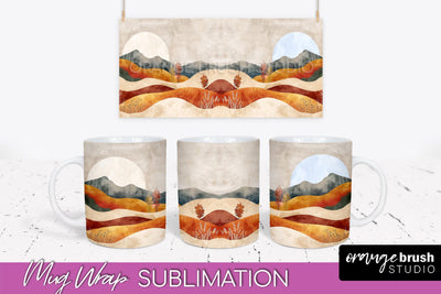 Boho Mug Wrap - Minimalist Landscape Mug Sublimation Design Sublimation OrangeBrushStudio 