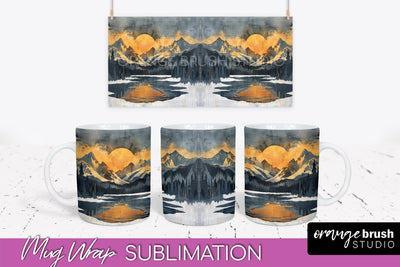 Boho Mug Wrap - Minimalist Landscape Mug Sublimation Design Sublimation OrangeBrushStudio 