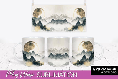 Boho Mug Wrap - Minimalist Landscape Mug Sublimation Design Sublimation OrangeBrushStudio 