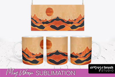 Boho Mug Wrap - Minimalist Landscape Mug Sublimation Design Sublimation OrangeBrushStudio 