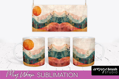 Boho Mug Wrap - Minimalist Landscape Mug Sublimation Design Sublimation OrangeBrushStudio 