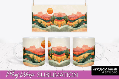 Boho Mug Wrap - Minimalist Landscape Mug Sublimation Design Sublimation OrangeBrushStudio 