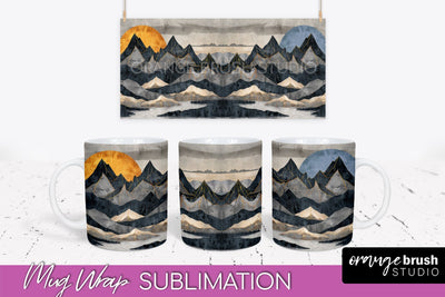 Boho Mug Wrap - Minimalist Landscape Mug Sublimation Design Sublimation OrangeBrushStudio 