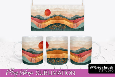Boho Mug Wrap - Minimalist Landscape Mug Sublimation Design Sublimation OrangeBrushStudio 