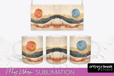 Boho Mug Wrap - Minimalist Landscape Mug Sublimation Design Sublimation OrangeBrushStudio 