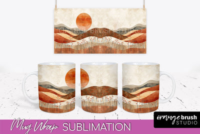 Boho Mug Wrap - Minimalist Landscape Mug Sublimation Design Sublimation OrangeBrushStudio 
