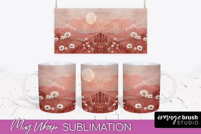 Boho Mug Wrap - Minimalist Landscape Mug Sublimation Design Sublimation OrangeBrushStudio 