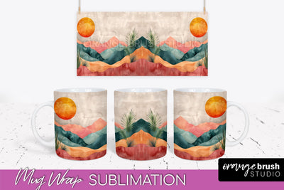 Boho Mug Wrap - Minimalist Landscape Mug Sublimation Design Sublimation OrangeBrushStudio 