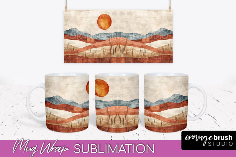 Boho Mug Wrap - Minimalist Landscape Mug Sublimation Design Sublimation OrangeBrushStudio 