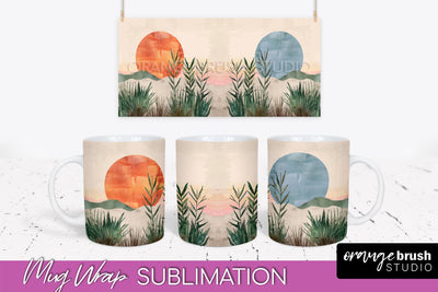 Boho Mug Wrap - Minimalist Landscape Mug Sublimation Design Sublimation OrangeBrushStudio 