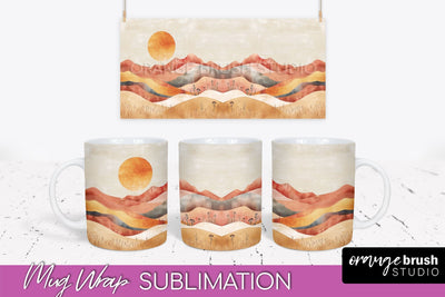 Boho Mug Wrap - Minimalist Landscape Mug Sublimation Design Sublimation OrangeBrushStudio 