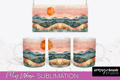 Boho Mug Wrap - Minimalist Landscape Mug Sublimation Design Sublimation OrangeBrushStudio 