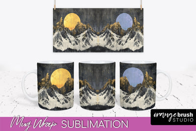 Boho Mug Wrap - Minimalist Landscape Mug Sublimation Design Sublimation OrangeBrushStudio 