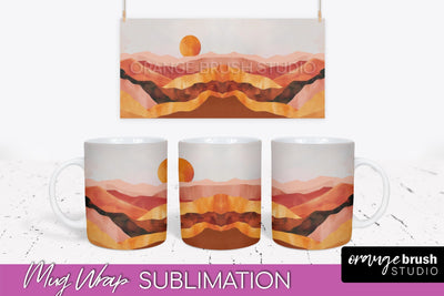 Boho Mug Wrap - Minimalist Landscape Mug Sublimation Design Sublimation OrangeBrushStudio 