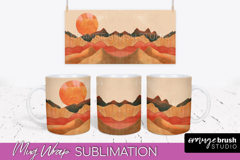 Boho Mug Wrap - Minimalist Landscape Mug Sublimation Design Sublimation OrangeBrushStudio 