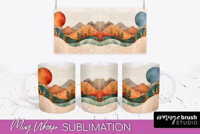 Boho Mug Wrap - Minimalist Landscape Mug Sublimation Design Sublimation OrangeBrushStudio 