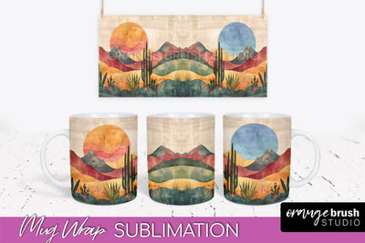 Boho Mug Wrap - Minimalist Landscape Mug Sublimation Design Sublimation OrangeBrushStudio 