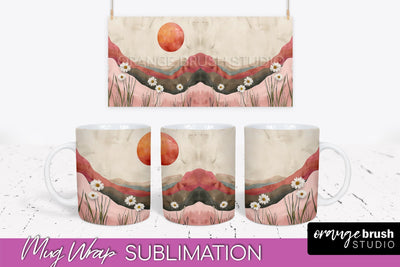 Boho Mug Wrap - Minimalist Landscape Mug Sublimation Design Sublimation OrangeBrushStudio 