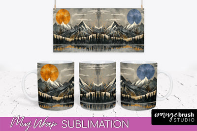 Boho Mug Wrap - Minimalist Landscape Mug Sublimation Design Sublimation OrangeBrushStudio 