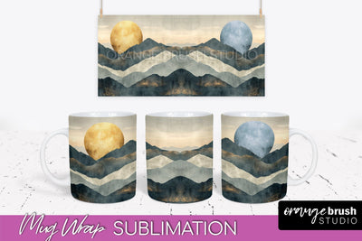 Boho Mug Wrap - Minimalist Landscape Mug Sublimation Design Sublimation OrangeBrushStudio 