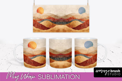 Boho Mug Wrap - Minimalist Landscape Mug Sublimation Design Sublimation OrangeBrushStudio 