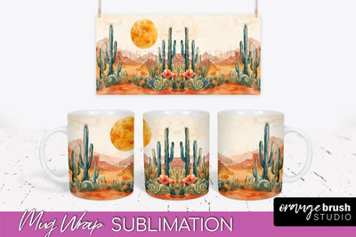 Boho Mug Wrap - Minimalist Landscape Mug Sublimation Design Sublimation OrangeBrushStudio 